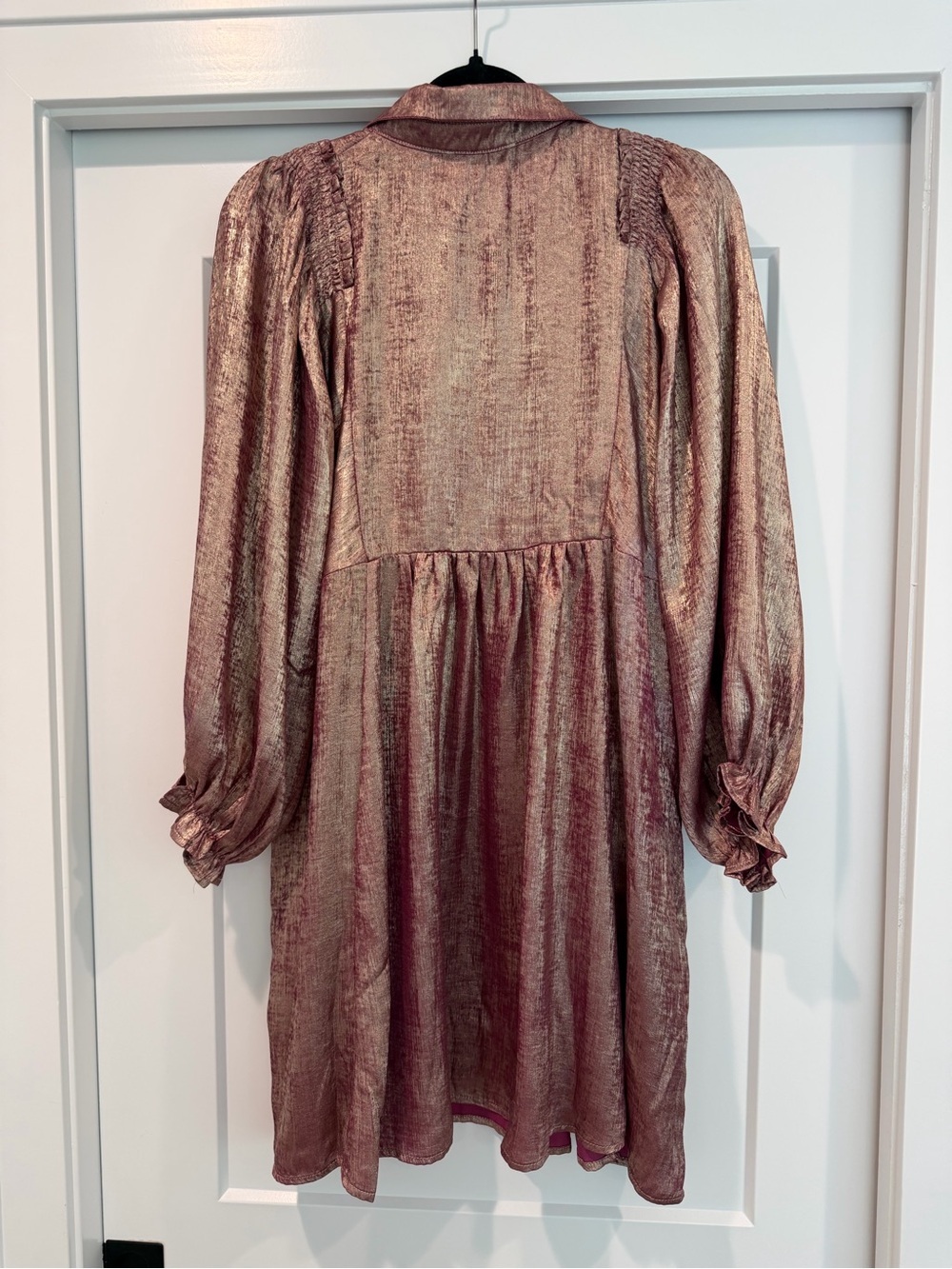Umgee Metallic Rose Long Sleeve Collared Dress Size Small - Picture 6 of 7
